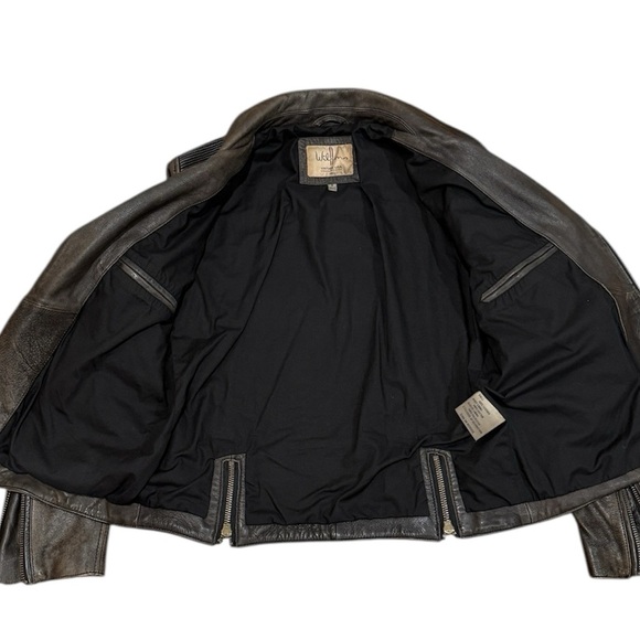 VTG Wilson’s Distressed Leather Biker Jacket Men’s Medium M Brown Moto Classic - Picture 6 of 12